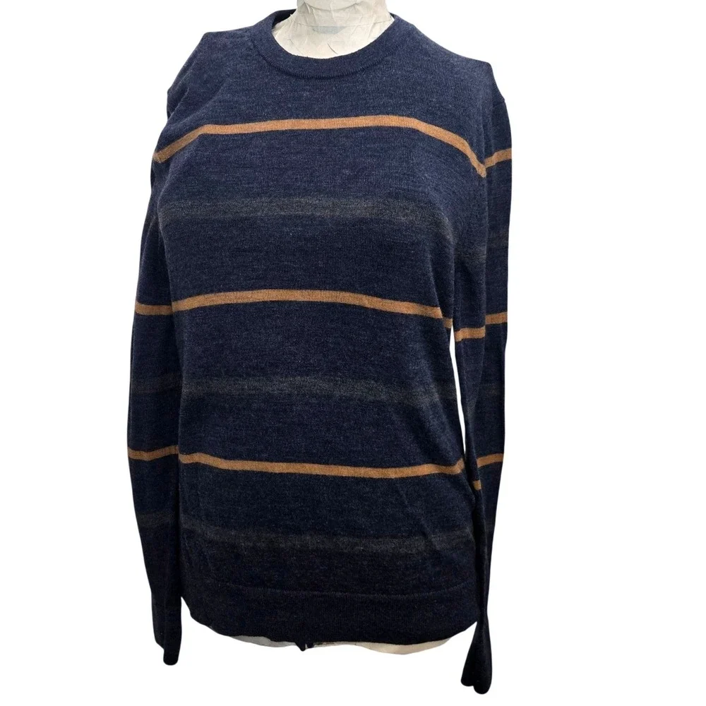 Banana Republic Merino Wool Sweater Men's S Blue Striped‎ Crewneck Pullover FA23